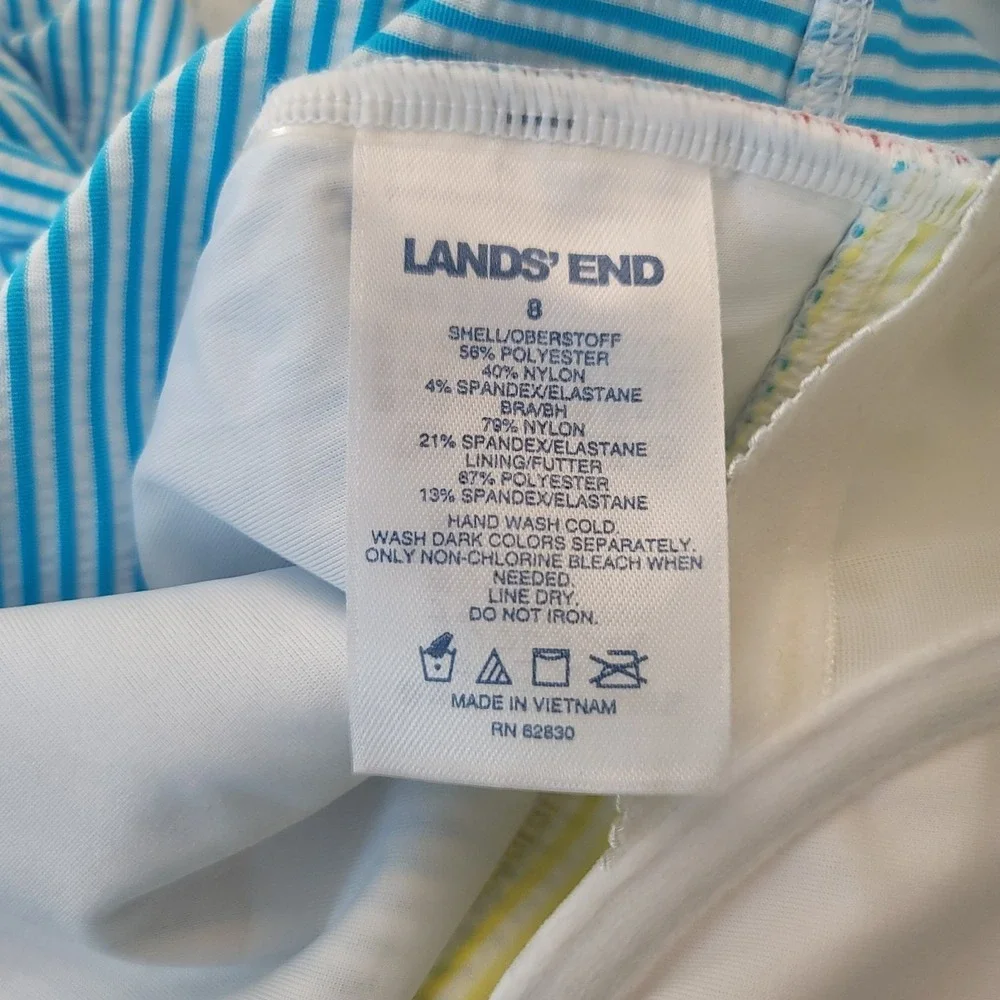 Lands End Tankini Bathing Suit 8 colorblock Stripe Pool Vacation Beach‎ Summer
